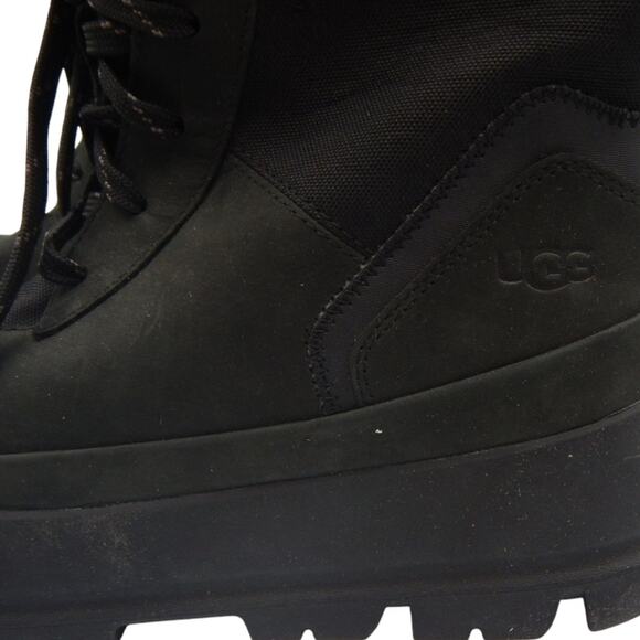 UGG Leather Lug Sole Lace Up Chunky Platform Combat Ankle Boots Black Size 9 - Picture 5 of 8